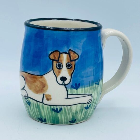 Adorable Karen Donleavy Jack Russel Terrier Hand Painted Ceramic Coffee Tea Mug - Picture 1 of 8
